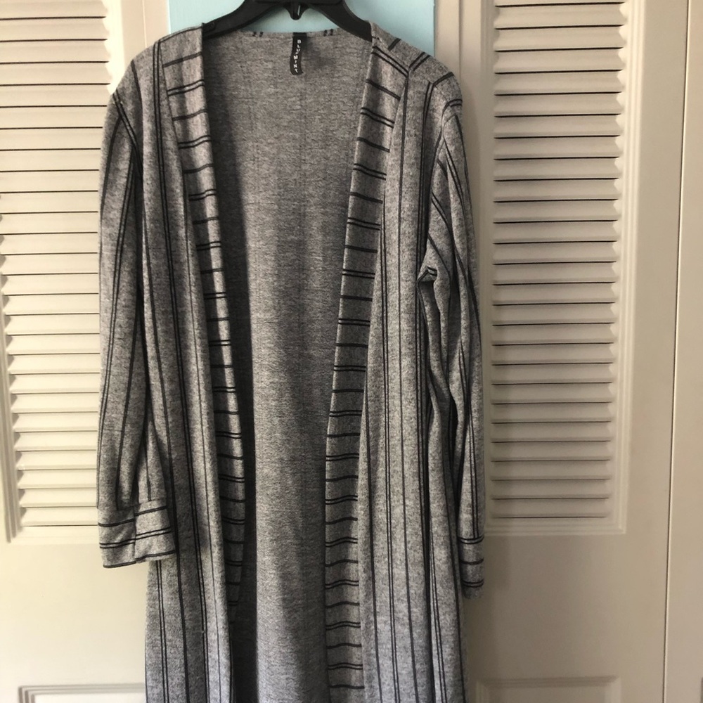 Blue mint black/grey stripe knit cardigan. Very nice and versatile.